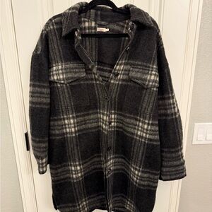 Faherty Black and Gray Plaid Teddy Jacket